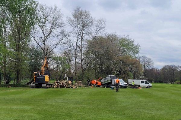Dobells Professional Tree Care & Arboricultural Contractors | Crane Assisted Tree Work | Crane, chipper and Dobells trucks